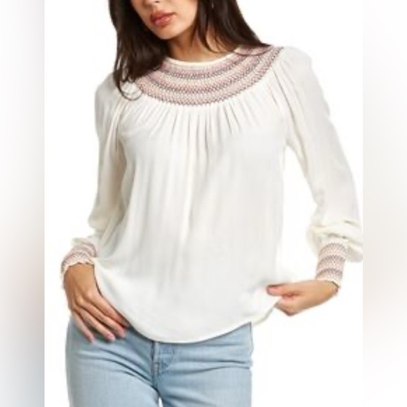 Boden Blouse Embroidered Neck & Cuffs Long Sleeves 20/22 NWT - Picture 1 of 12